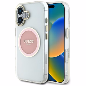 Guess IML Metal Colored Circle Classic Logo Magnetinis dėklas telefonui iPhone 16 - rožinis