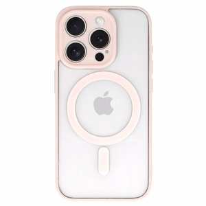 Akrilo spalvos MagSafe dėklas telefonui Iphone 16 Pro šviesiai rožinis