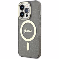 Guess GUHMP14XHCMCGK iPhone 14 Pro Max 6.7" juodas kietas dėklas Glitter Gold Magnetinis