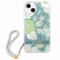 Guess GUHCP13SHFLSN iPhone 13 mini 5.4" žalias kietasis dėklas su gėlių dirželiu