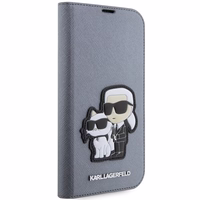 Karl Lagerfeld KLBKP14LSANKCPG iPhone 14 Pro 6.1" knygos tipo dėklas sidabrinis Saffiano Karl & Choupette