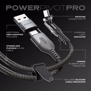 STATIK PowerPivot Pro nailoninis pynimo laidas, USB-C į USB-C, 2 m, juodas
