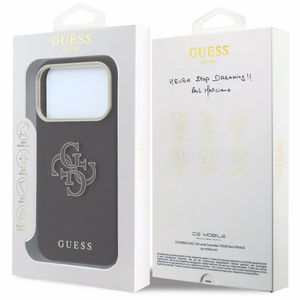 Guess Grained & Big Resin Logo dėklas iPhone 18 Pro Max / 17 Pro Max – juodas