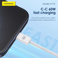 Foneng Kabelis X110 - Type-C į Type-C - PD 60W 3A 1,2 m baltas