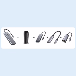 Choetech daugiafunkcis HUB su ekranu 12in1 USB-C į USB-C / USB-A / HDMI / VGA / AUX / SD / TF pilkas (HUB-M26)