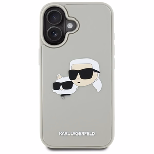 Karl Lagerfeld HC 3D guminis dvigubų galvų iPhone 16 dėklas - smėlio spalvos