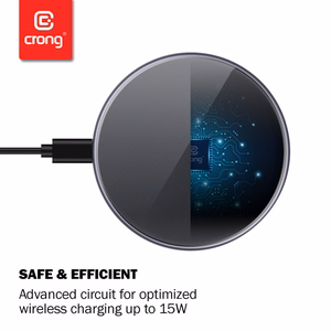 Crong PowerSpot Qi 15 W USB-C belaidis įkroviklis su grūdinto stiklo danga, sidabro spalvos ir baltas