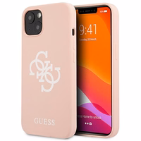 Guess GUHCP13SLS4GWPI iPhone 13 mini 5.4 silikoninis 4G logotipo kietasis dėklas - rožinis