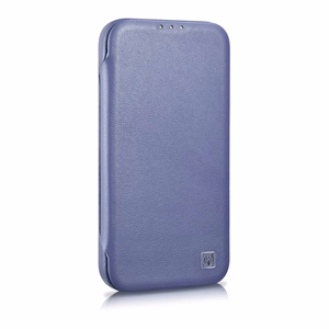 iCarer CE Premium odinis folio dėklas iPhone 14 Pro Max magnetinis atverčiamas odinis folio dėklas MagSafe šviesiai violetinė