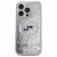 Karl Lagerfeld Liquid Glitter Karl & Choupette Head Magnetinis dėklas telefonui iPhone 16 Pro Max - skaidrus