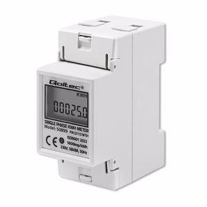 Qoltec 50899 – vienfazis elektroninis elektros energijos skaitiklis, 230 V, LCD, 2P, DIN bėgelis