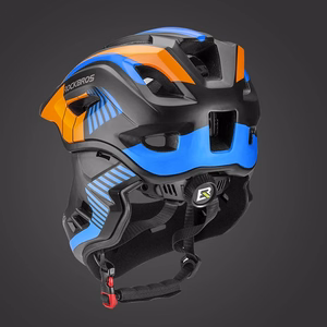 Rockbros TT-32SOBL-S vaikiškas dviratininko šalmas su nuimama smakro apsauga, dydis S - juodas ir oranžinis