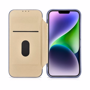 iCarer CE Premium odinis folio dėklas iPhone 14 Plus magnetinis atverčiamas odinis folio dėklas MagSafe šviesiai violetinė