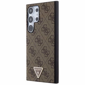 Guess Grip Stand 4G Triangle Strass dėklas Samsung Galaxy S24 Ultra - rudas