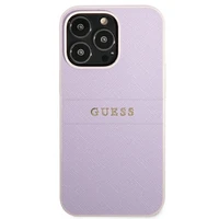 Guess GUHCP13LPSASBPU dėklas telefonui iPhone 13 Pro / 13 6.1" violetinis Saffiano su karštu spaudu ir metaliniu logotipu