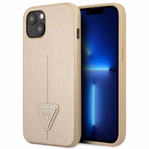 Guess GUHCP14MPSATLE iPhone 14 Plus 6.7" smėlinė/smėlinė kietas dėklas SaffianoTriangle Logo