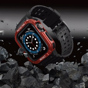 Protect Strap Ремешок для Apple Watch 38/40/41mm с бронированным чехлом - чёрный, красный