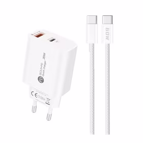 A6MaxL 20W USB-A USB-C sieninis įkroviklis su USB-C - USB-C 1m kabeliu – baltas