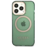 Guess GUHMP13LHTCMA iPhone 13 Pro / 13 6.1" žalias/khaki kietas dėklas telefonui su auksiniu kontūru, permatomas Magnetinis MagSafe