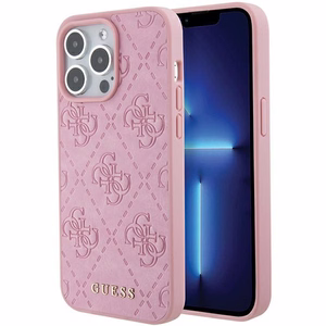 Guess GUHCP15XP4EPMP iPhone 15 Pro Max 6.7" rožinis/rožinis kietas dėklas Odinis 4G Stamped