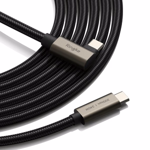 Ringke 3.2 gen. 2x2 USB-C, PD 3.1 240W 2m kampinis laidas - juodas