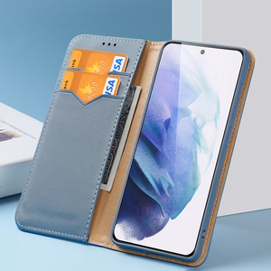 Dux Ducis Hivo odinis atverčiamas dėklas natūralios odos piniginė kortelėms ir dokumentams Samsung Galaxy S22 + (S22 Plus) mėlynas