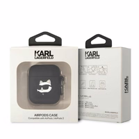 Karl Lagerfeld KLA2RUNCHK AirPods 1/2 dėklas juodas/juodas silikoninis Choupette galva 3D
