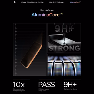 Spigen Glas.tR EZ Fit privatumo grūdintų apsauginių stiklų rinkinys iPhone 16 Pro Max / 17 Pro Max telefonams – 2 vnt.