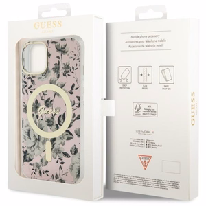 Guess GUHMP14MHCFWSP iPhone 14 Plus 6.7" pink/pink hardcase Flower MagSafe