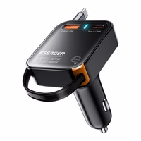 Automobilinis įkroviklis Essager "Yttrium" juodas 65W (integruotas Type-C laidas)