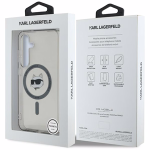 Karl Lagerfeld Mygtukas Choupette Galva Spausdintas Logotipas Magnetinis Samsung Galaxy S25 dėklas juoda