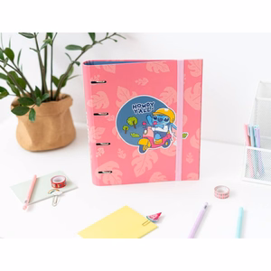 Disney Stitch A4 segtuvas su 4 žiedais ir elastine juostele