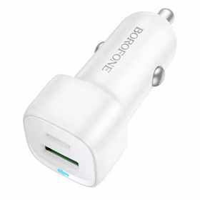 "Borofone" automobilinis įkroviklis BZ34B Cloud - USB + C tipo - QC 3.0 PD 38W, baltas