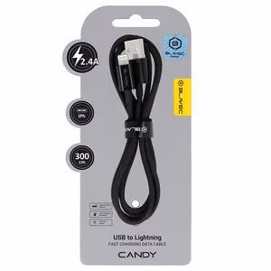 Blavec Kabelis Candy pynėtas - USB į Lightning - 2,4A 3 metrai Apple CarPlay (CCA-UL24B30) juodas