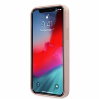 Guess GUHCP12LRSAVSRG iPhone 12 Pro Max 6.7 rožinis kietasis dėklas Saffiano Vintage Script