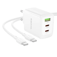 Borofone Wall charger BN32 Cargador GaN - USB + 2xType C - QC 3.0 PD 65W with Type C to Type C white
