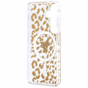 Guess dėklas IML Leopard Print Triangle MagSafe for Samsung Galaxy S26 rudas