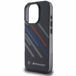 BMW Motosport IML atsitiktinės juostos iPhone 16 Pro dėklas - juodas