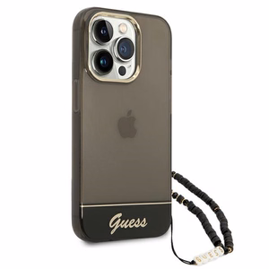 Guess permatomas perlinis dirželis dėklas telefonui iPhone 14 Pro - juodas