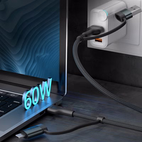 3mk Hyper Cable N-SERIES 2 in 2 USB-A / USB-C ir USB-C / Lightning 1,2 m QC 3.0 9V/2A 60W - juodas