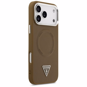 Guess Trikampio logotipo magnetinis dėklas iPhone 17 Pro - rudas