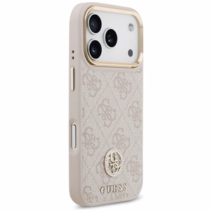 Guess 4G Strass Logo & Big Strap Metal Buttons Magnetinis dėklas telefonui iPhone 17 Pro - rožinė