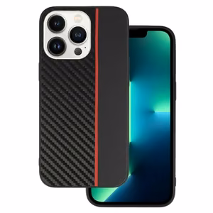 Tel Protect CARBON dėklas iPhone 13 Pro, juodas su raudona juosta