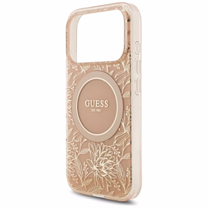 Guess IML Flowers Electro Pearl Strap MagSafe dėklas telefonui iPhone 17 Pro - rožinis