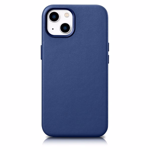 iCarer Dėklas Odinis viršelis iPhone 14 Plus natūralios odos dėklas mėlynas (suderinamas su MagSafe)
