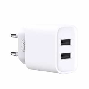 XO sieninis įkroviklis CE02C 2x USB 2,1A, baltas + microUSB laidas