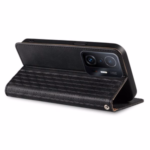 Magnetinis dėklas telefonui su dirželiu, pinigine ir mažu pakabuku (Xiaomi Redmi Note 11 Pro) - juodas