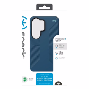 Speck Presidio2 Grip Magnet MagSafe dėklas, skirtas Samsung Galaxy S26 Ultra (Deep Sea / Silver Metallic / Spell Blue)