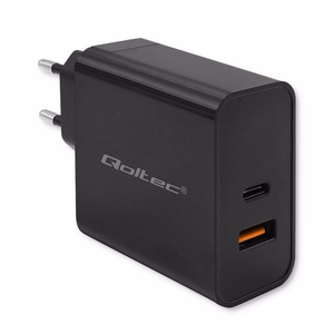 Qoltec 52381 Super Quick PD įkroviklis | 1xUSB-C | 1xUSB | 90W | 5-20V | 2.4-4.35A | juodas
