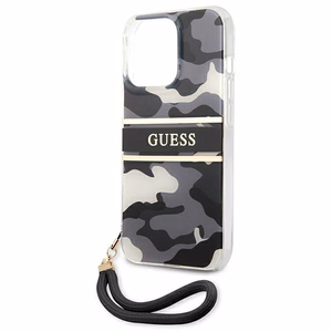 Guess GUHCP13LKCABBK iPhone 13 Pro / 13 6.1" juodas/juodas kietas dėklas Camo Strap Collection